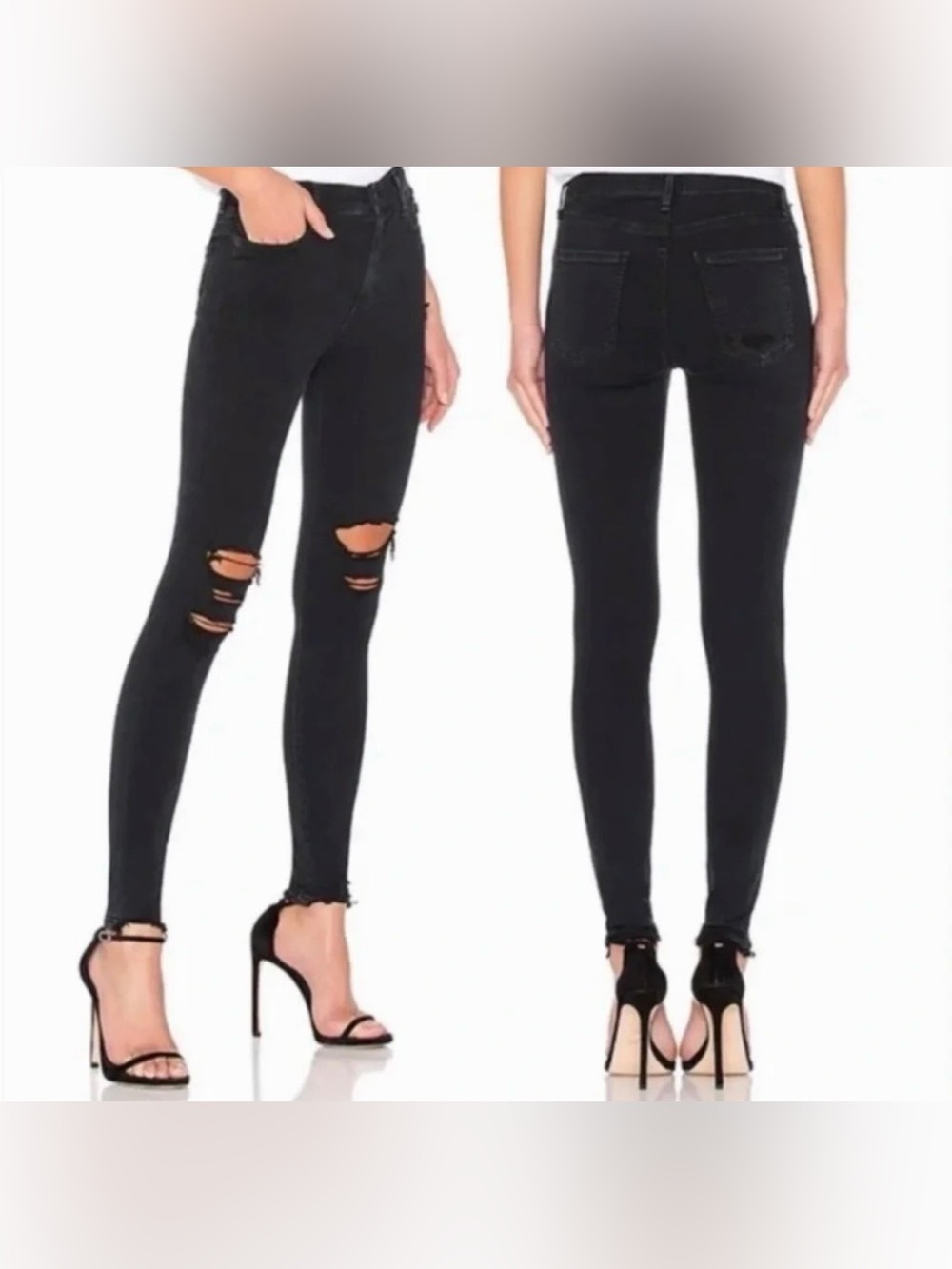 AGOLDE Sophie Hi Rise Skinny Jeans Ruthless Black Wash Ripped Size 29 Raw Hem